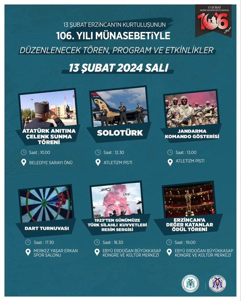 13 Şubat Erzincan’ımızın Düşman İşgalinden Kurtuluşunun 106. yılı münasebetiyle düzenlenen programlar